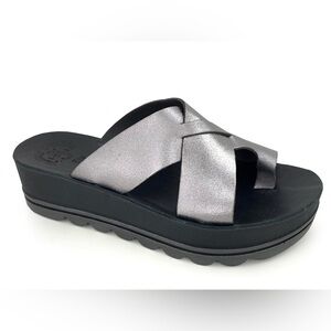 Fantasy Sandals Greece Clara Platform Slide Pewter Comfort